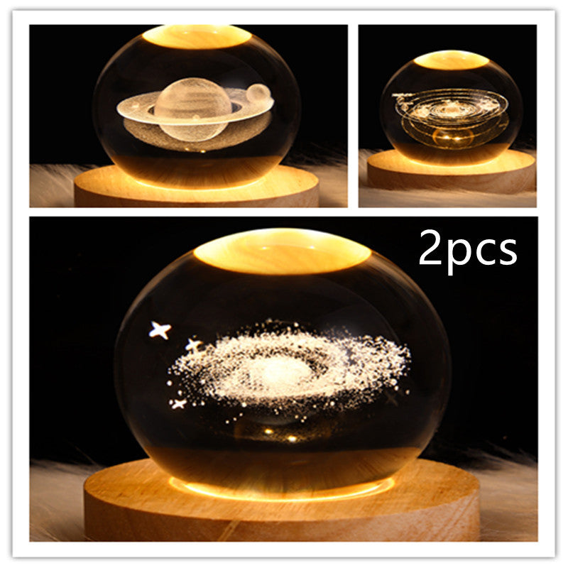 LED Night Light Galaxy Crystal Ball Table Lamp 3D Planet