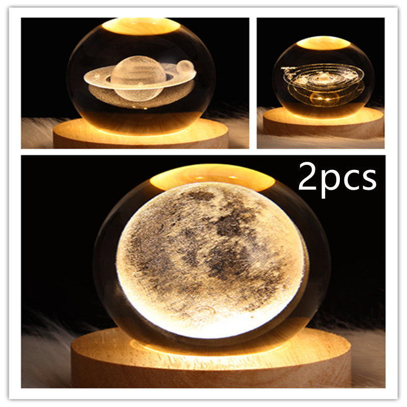 LED Night Light Galaxy Crystal Ball Table Lamp 3D Planet