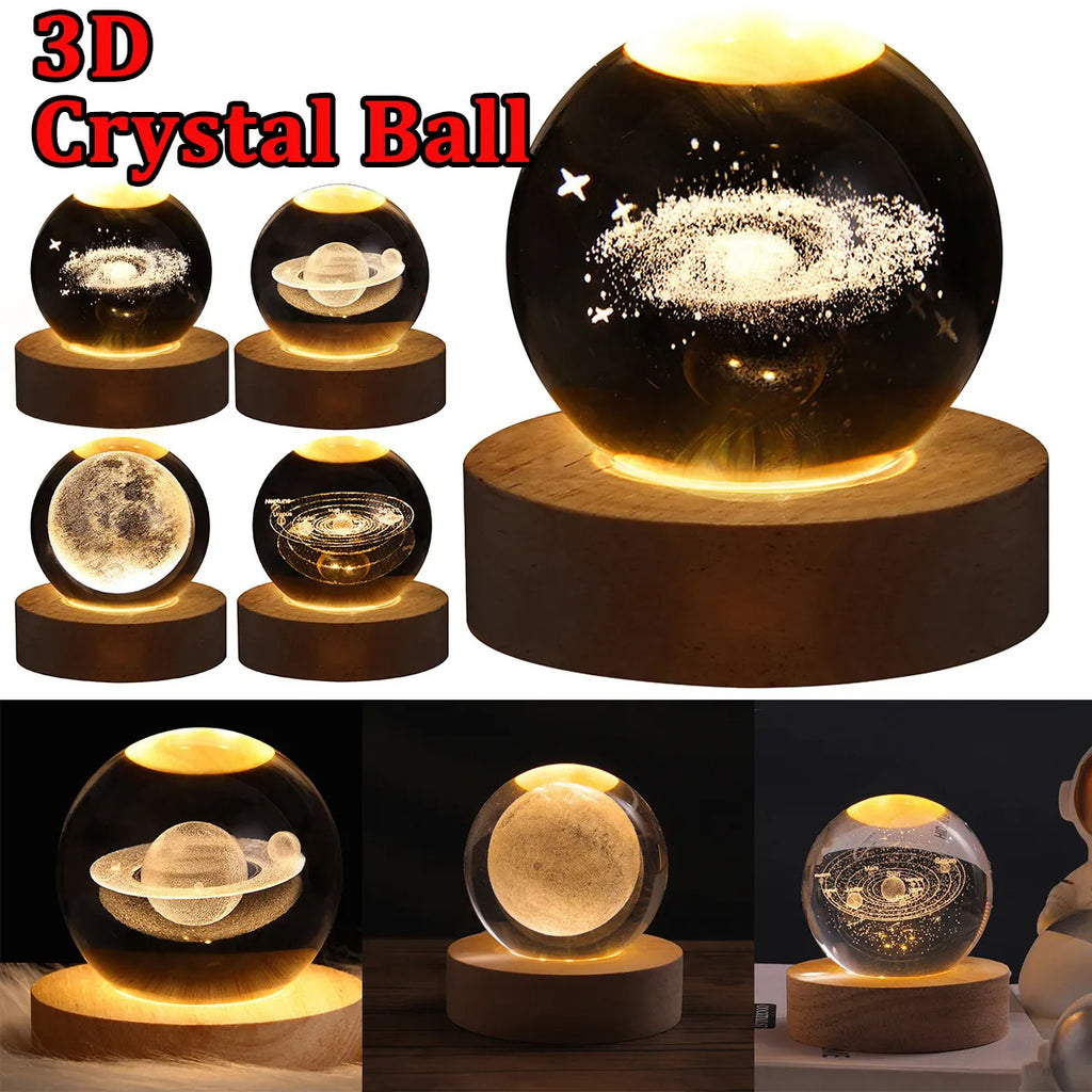 LED Night Light Galaxy Crystal Ball Table Lamp 3D Planet