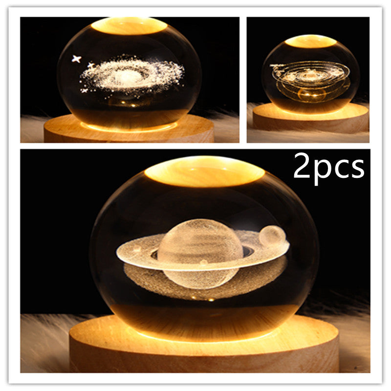 LED Night Light Galaxy Crystal Ball Table Lamp 3D Planet