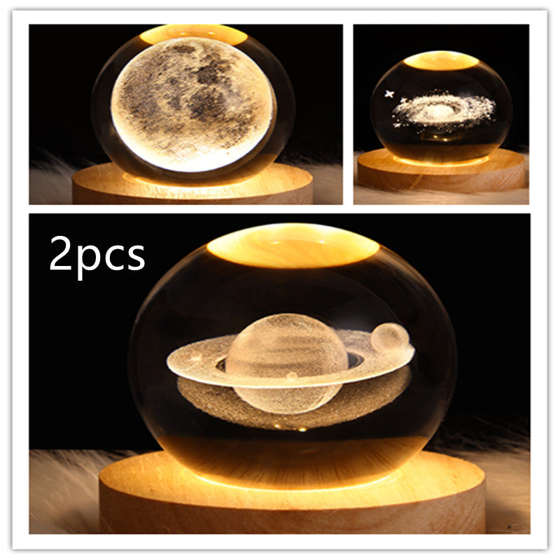 LED Night Light Galaxy Crystal Ball Table Lamp 3D Planet