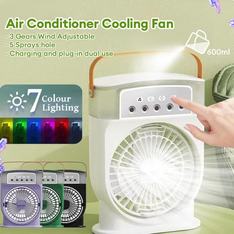 Portable USB Air Conditioner Cooling Fan With 5 Sprays 7 Color]