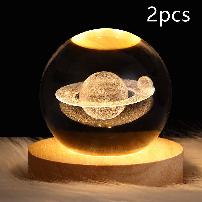 LED Night Light Galaxy Crystal Ball Table Lamp 3D Planet