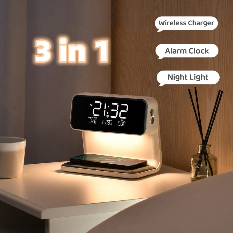 Creative 3 In 1 Bedside Lamp Wireless Charging LCD