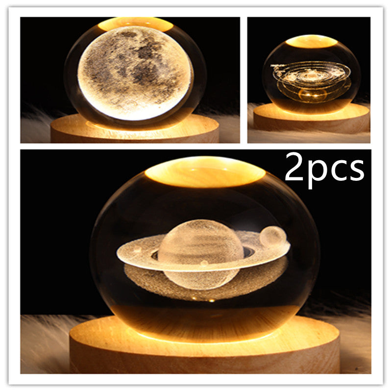 LED Night Light Galaxy Crystal Ball Table Lamp 3D Planet