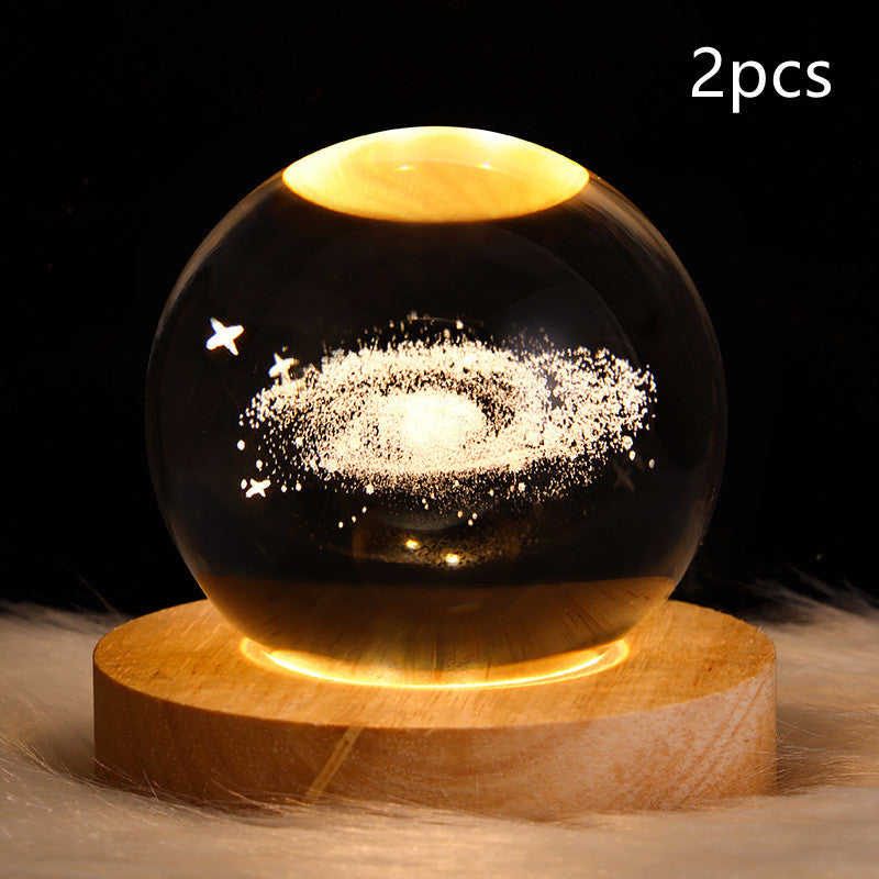 LED Night Light Galaxy Crystal Ball Table Lamp 3D Planet
