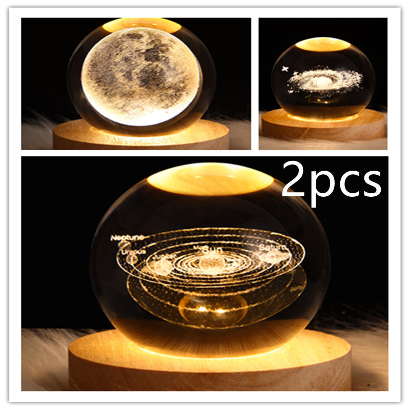 LED Night Light Galaxy Crystal Ball Table Lamp 3D Planet